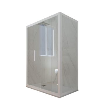 Cabine parois de douche angulaire coulissante H 200 en PVC Blanc Matt Verre Transparent mod. Deco Duo